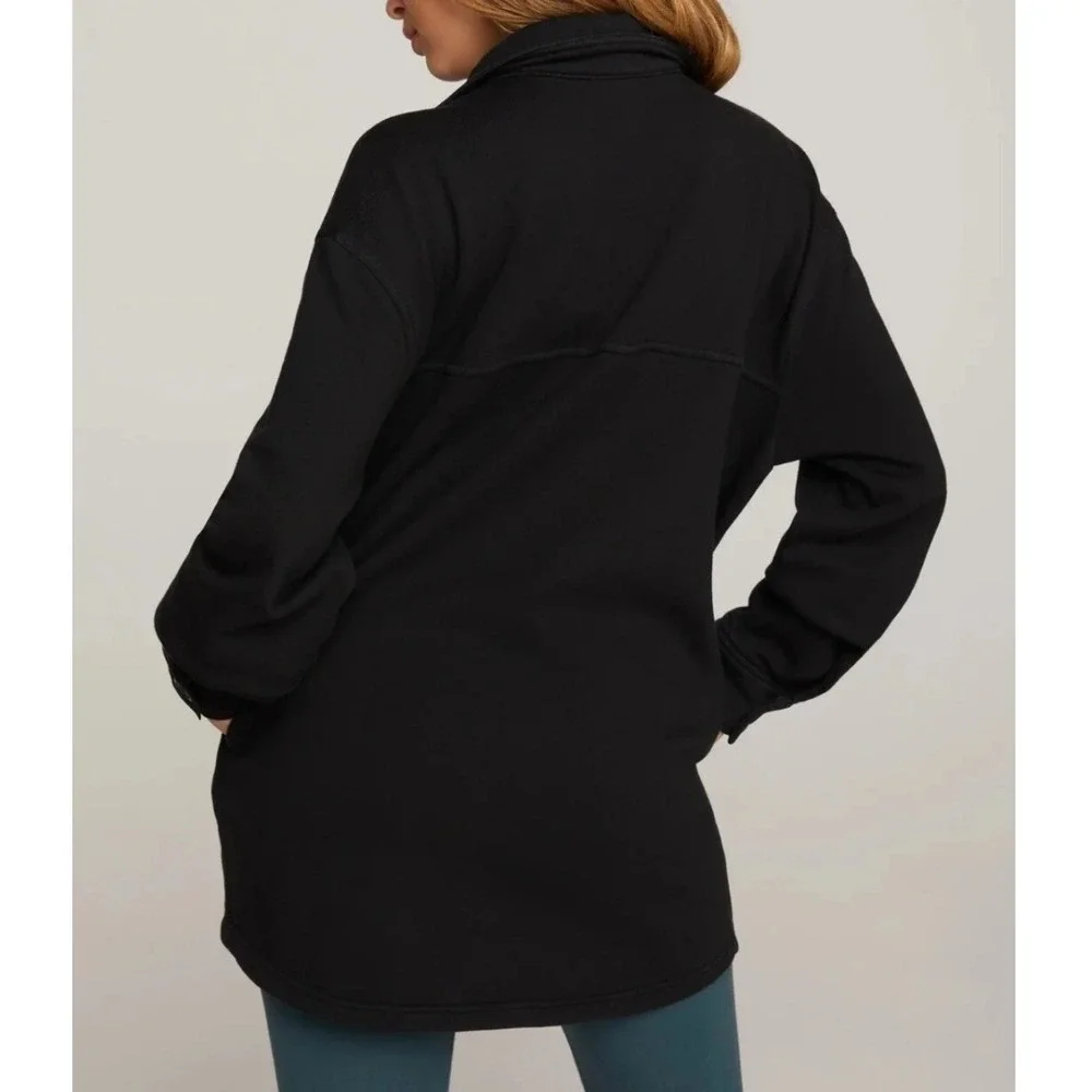 GOOD AMERICAN Black Shacket 3/4 L XL Oversized Button Front Shirt Jacket